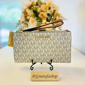 Michael Kors Double Zip Wallet With Wristlet vanilla